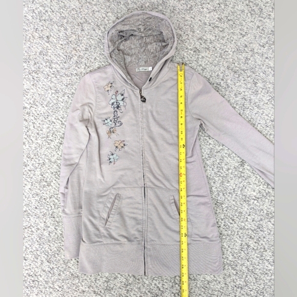 Vintage Ed Hardy Women's (Large) Slim Long Zip-Front Hoodie With Graphics & Lace - Picture 10 of 16